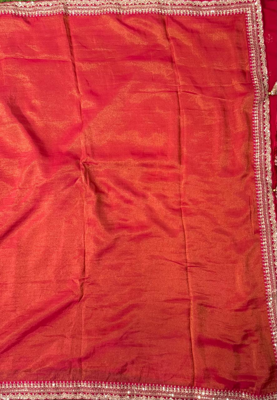 Red sabyasachi tissue saree