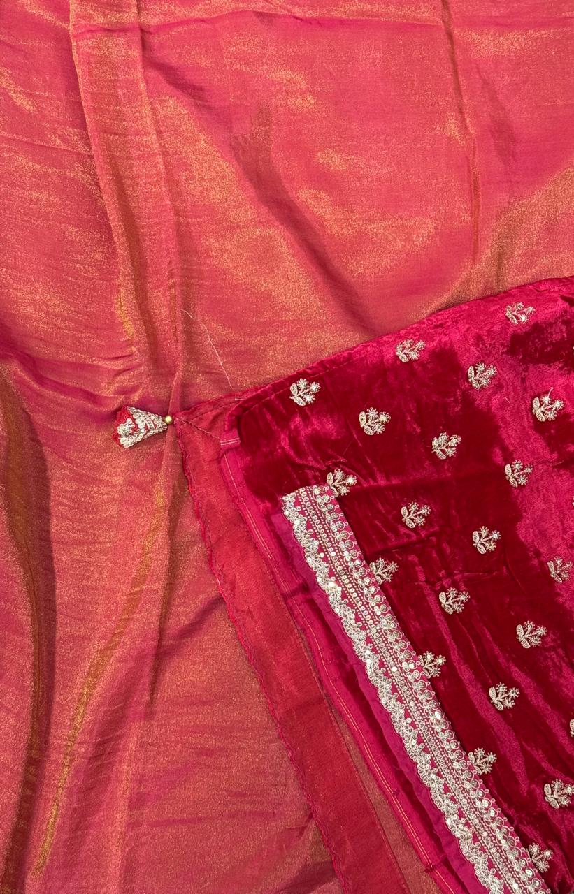 Red sabyasachi tissue saree