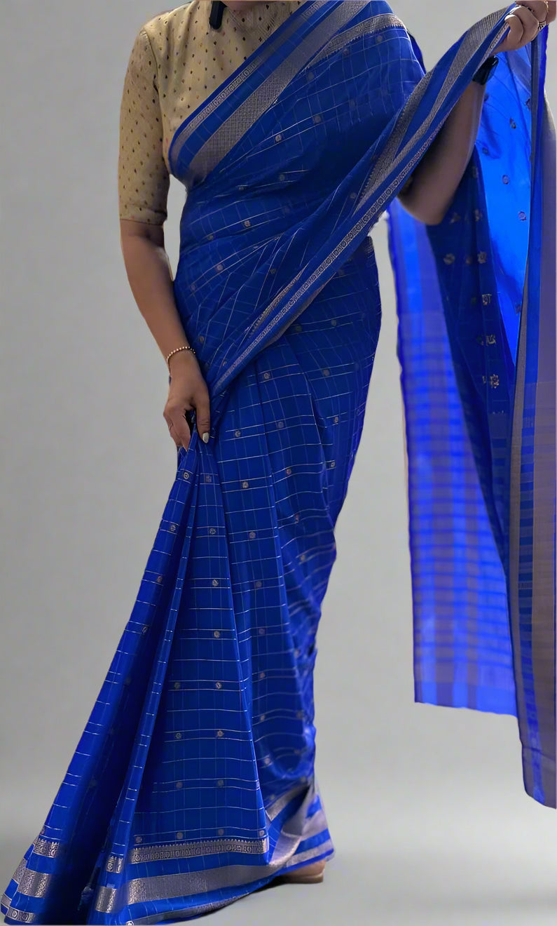 Royal blue Semi Mysore crepe silk saree