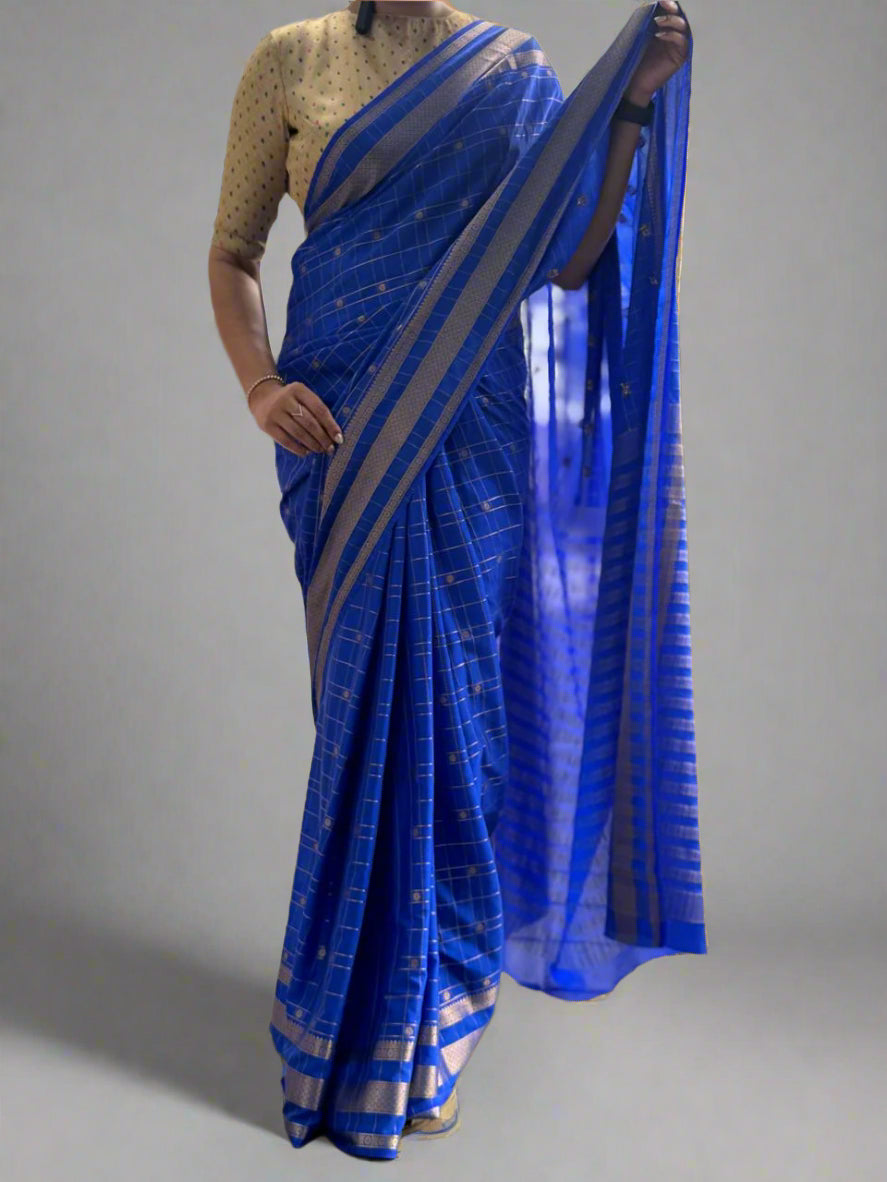 Royal blue Semi Mysore crepe silk saree