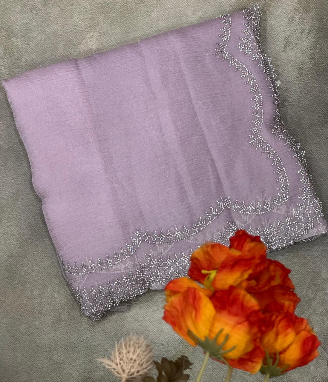 Lavender crush stone scallop party wear saree