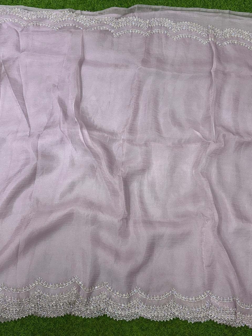 Lavender crush stone scallop party wear saree