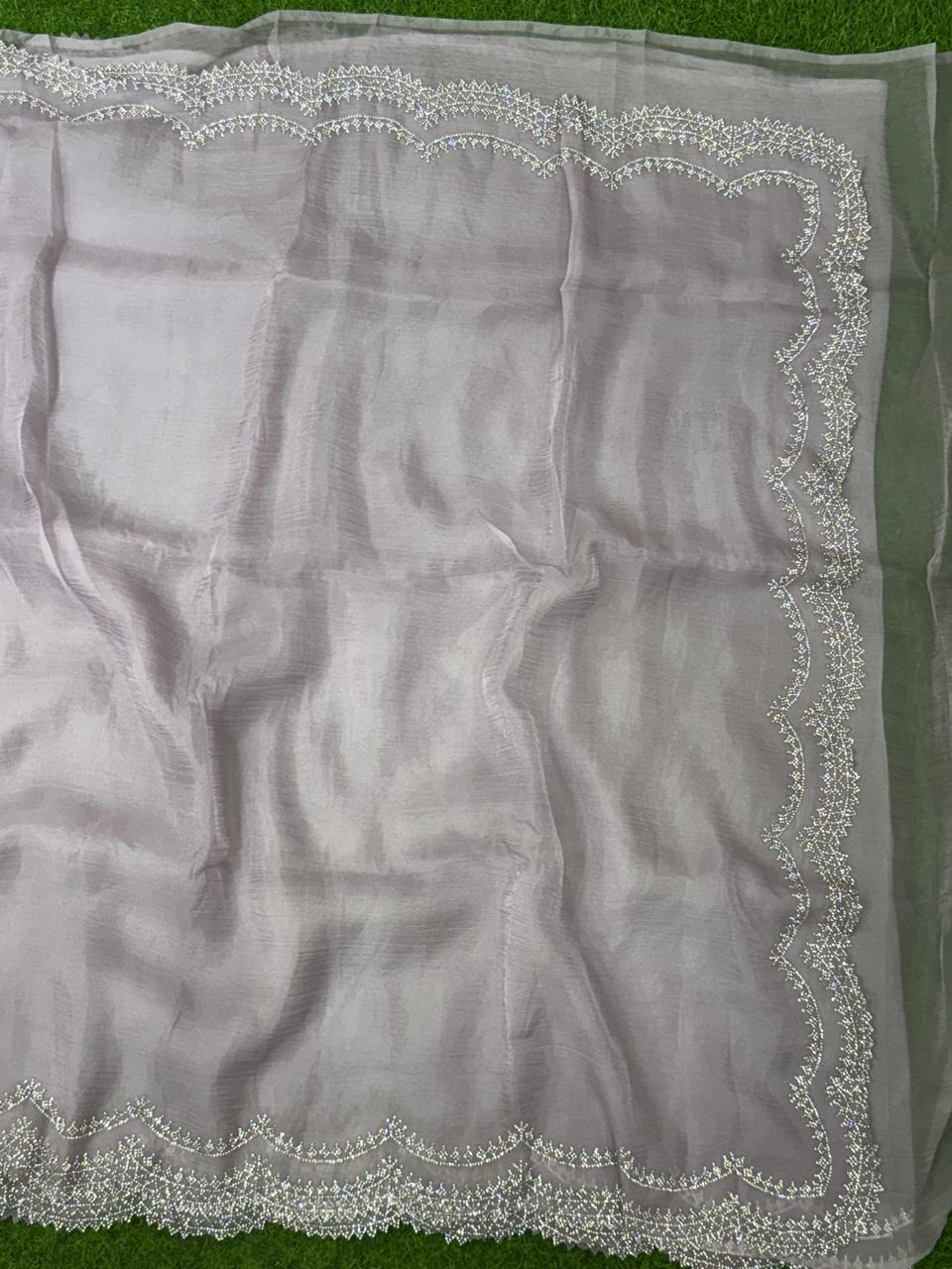 Lavender crush stone scallop party wear saree