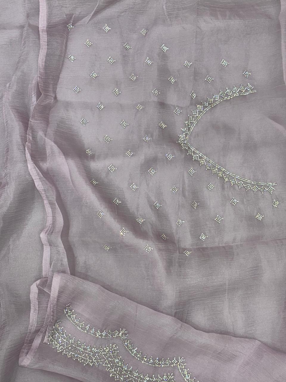 Lavender crush stone scallop party wear saree