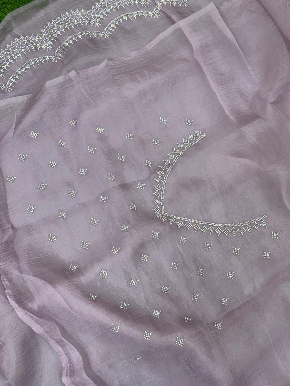 Lavender crush stone scallop party wear saree