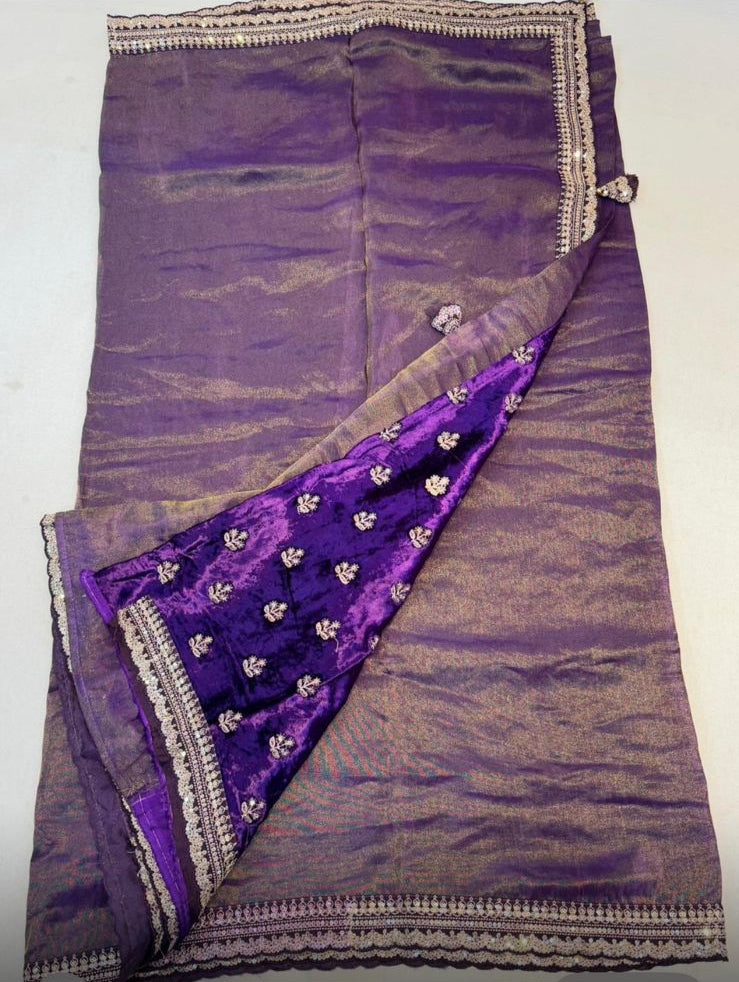 Purple sabyasachi tissue saree