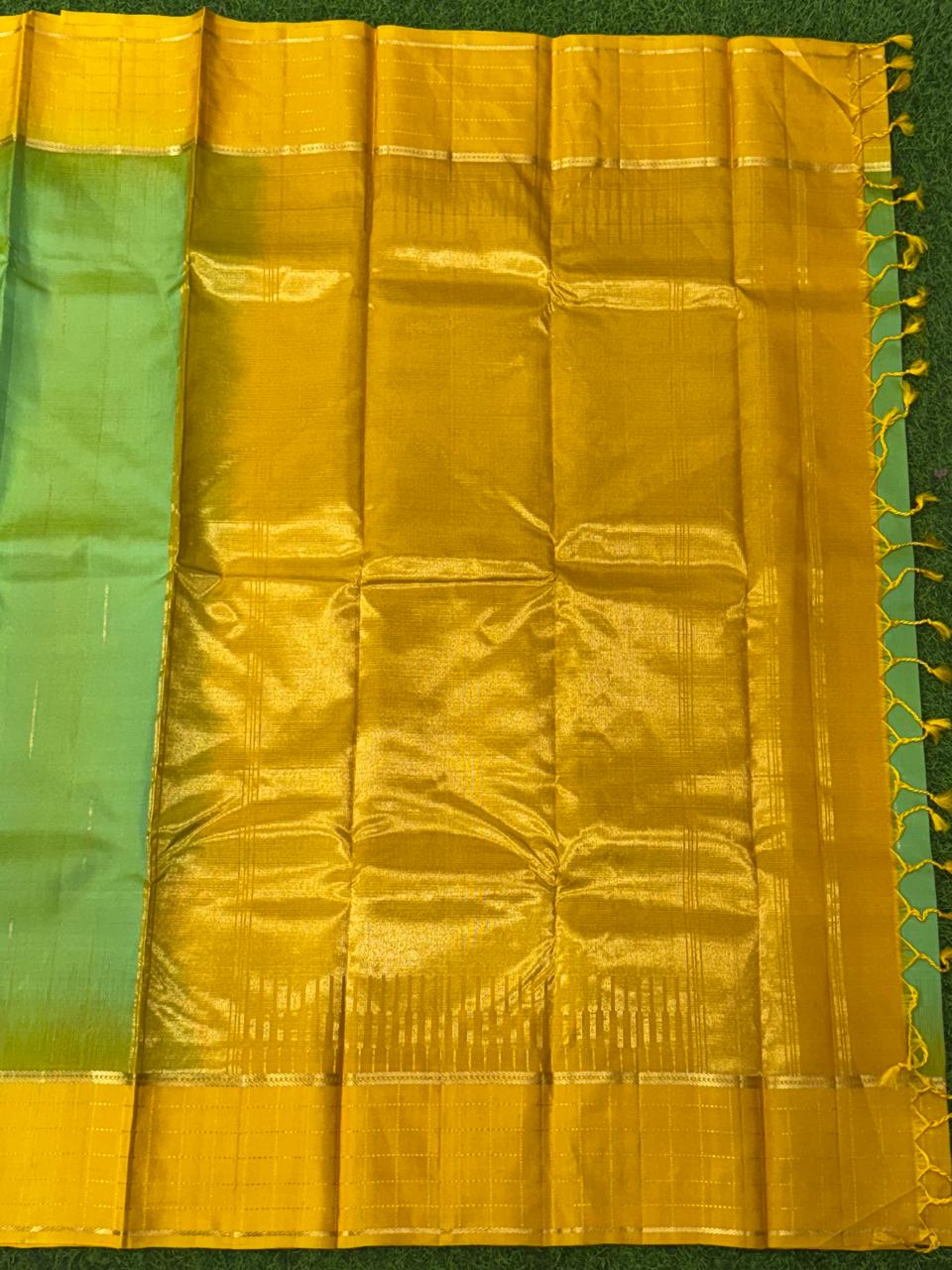 Parrot green and peach pure Kanchipuram silk saree