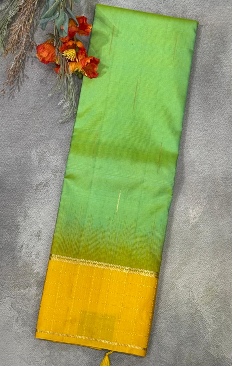 Parrot green and peach pure Kanchipuram silk saree