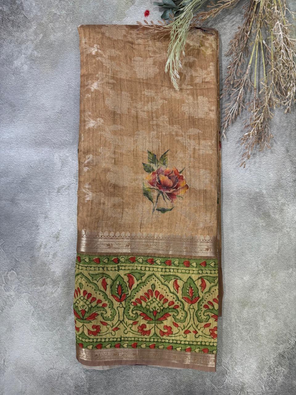 Beige brasso silk saree