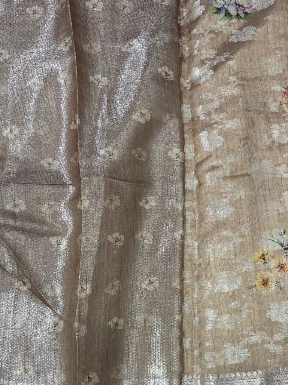 Beige brasso silk saree