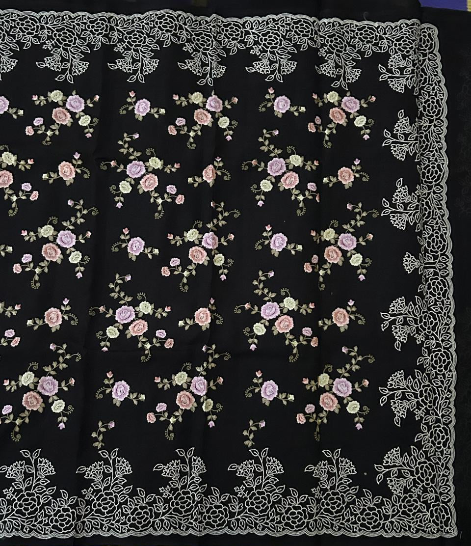 Black meena thread embroidery work pure organza saree