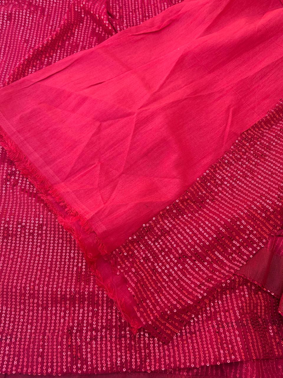 Red sequins work georgette saree