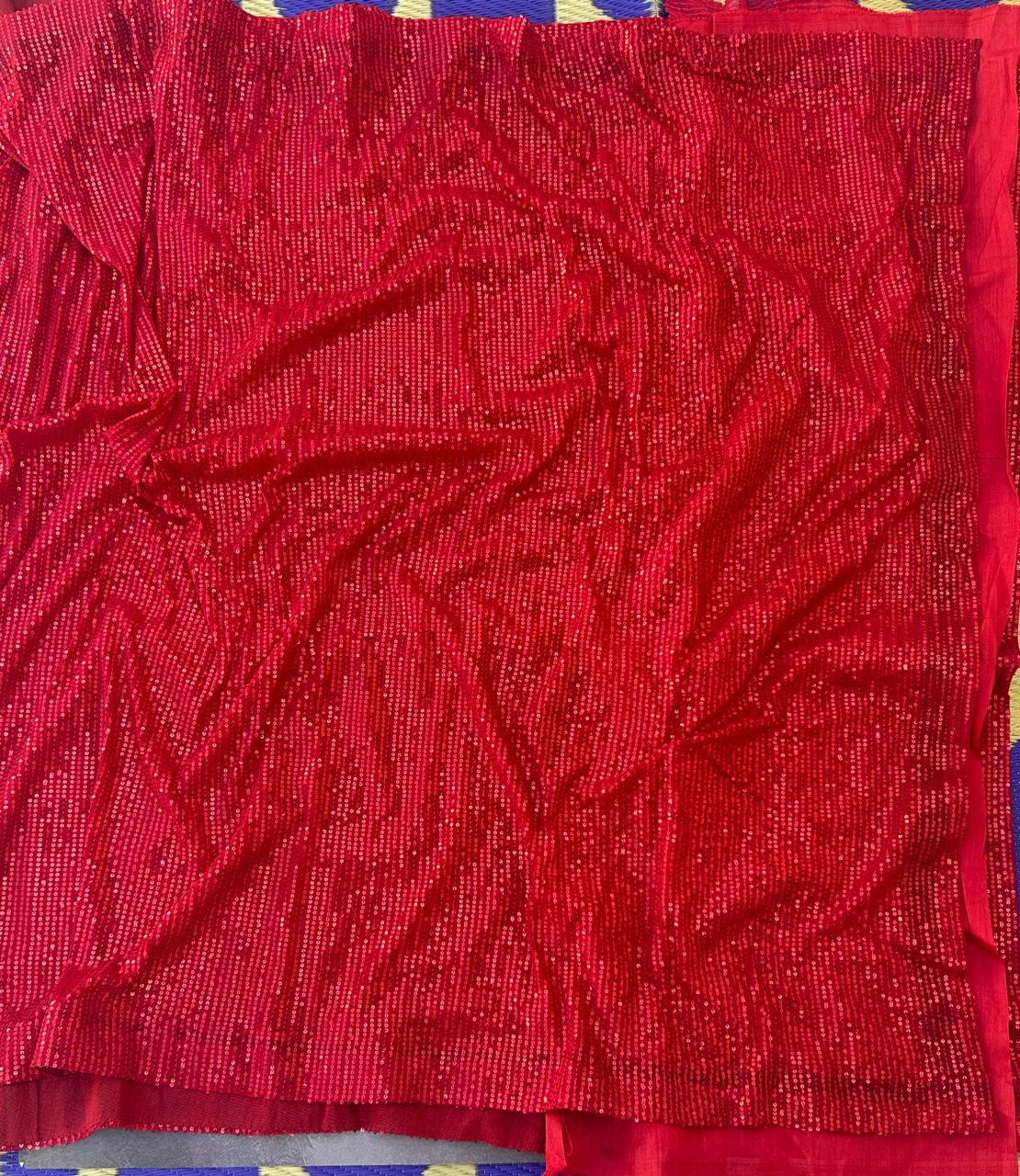 Red sequins work georgette saree