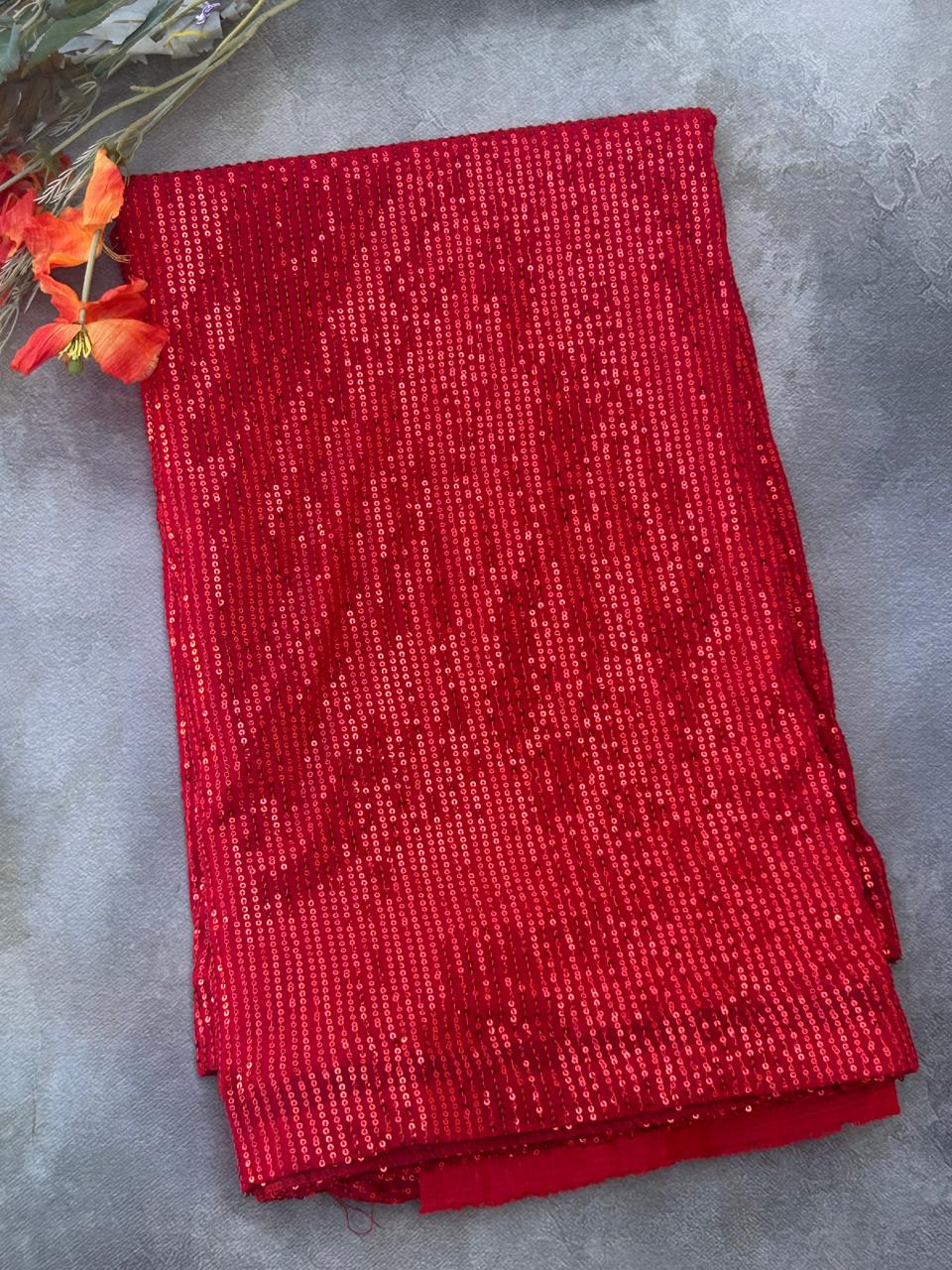 Red sequins work georgette saree