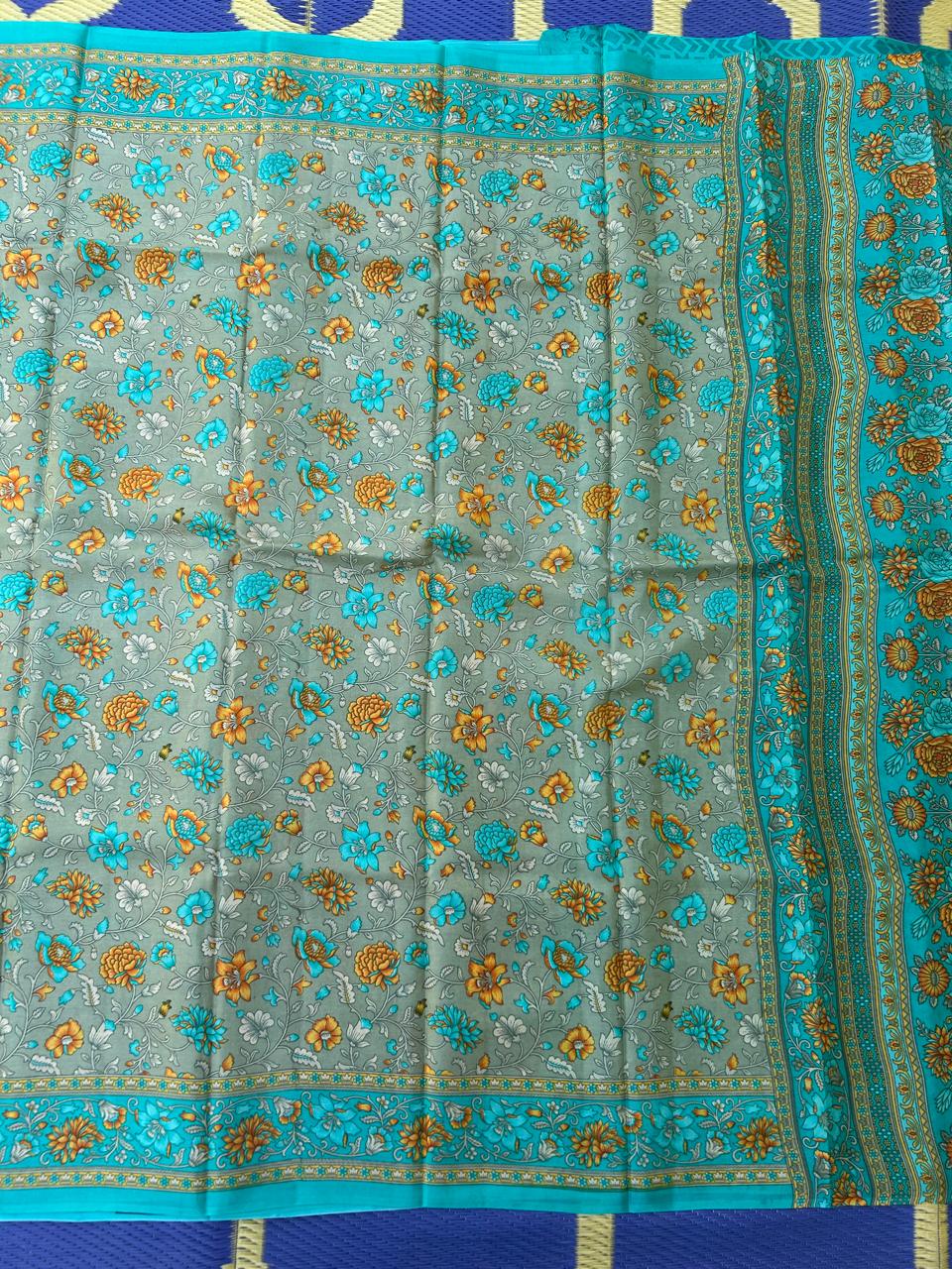 Light grey digital print new"abutai" silk saree