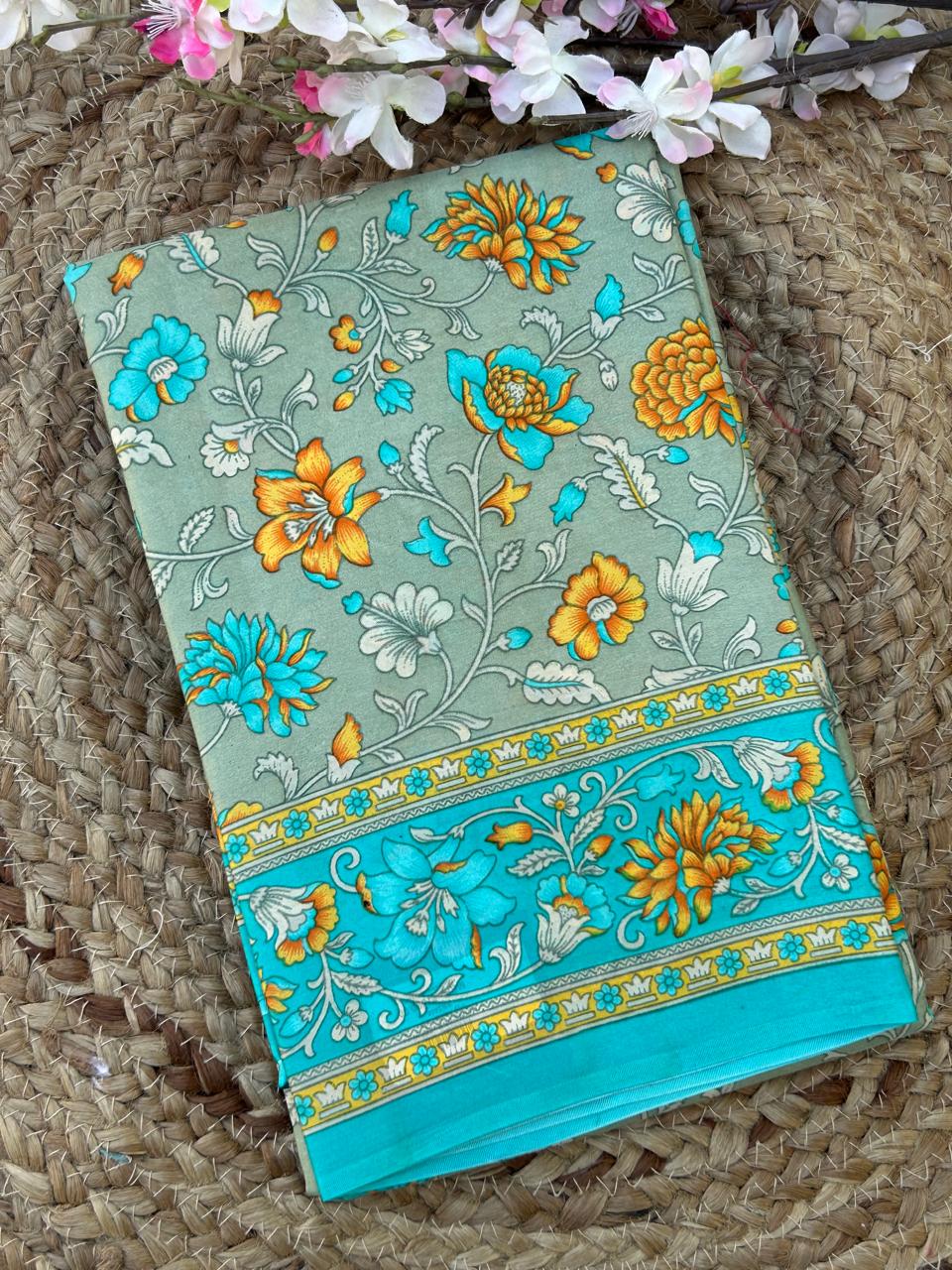 Light grey digital print new"abutai" silk saree