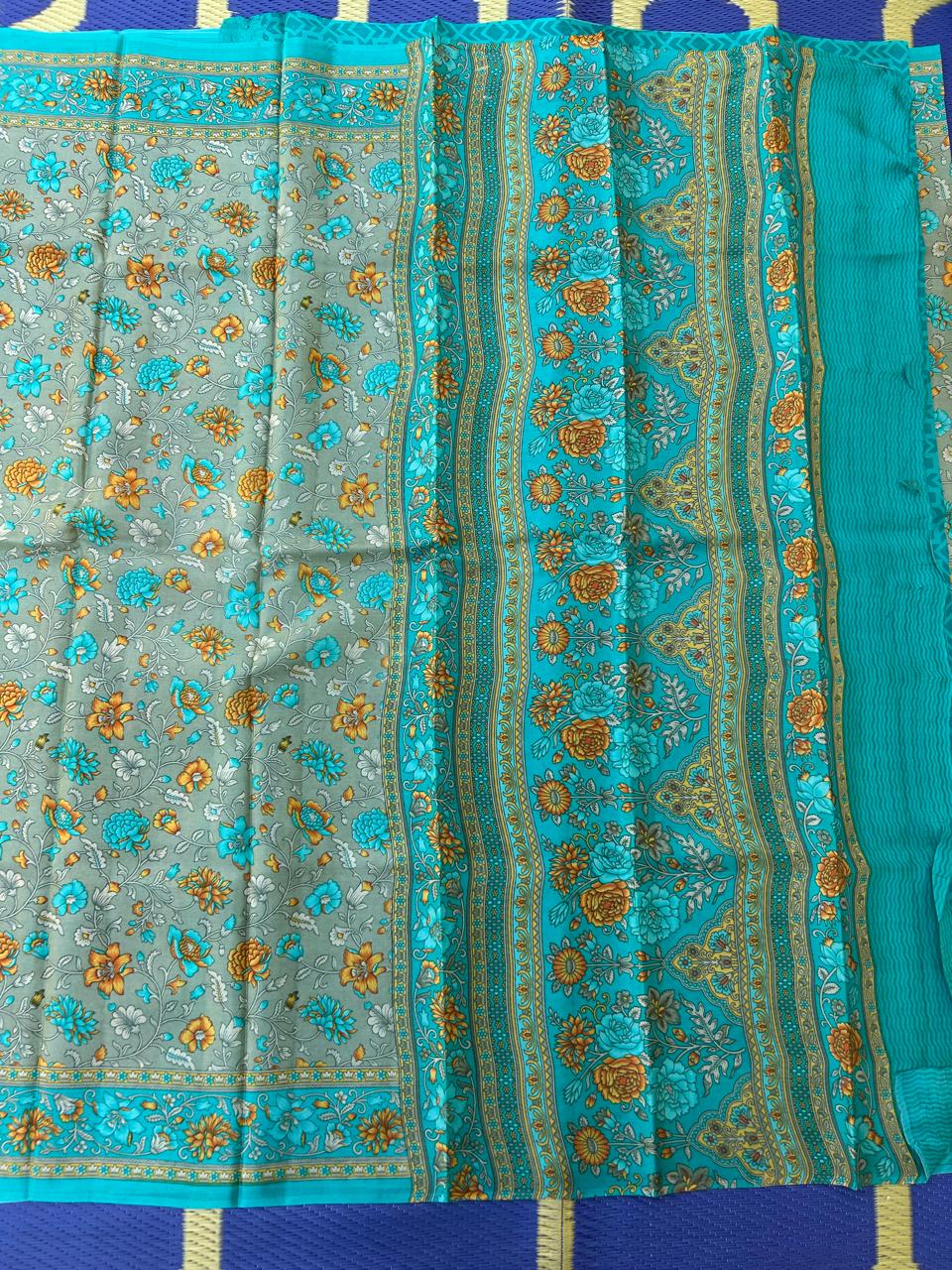 Light grey digital print new"abutai" silk saree
