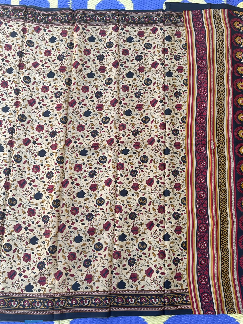 Beige digital print new"abutai" silk saree