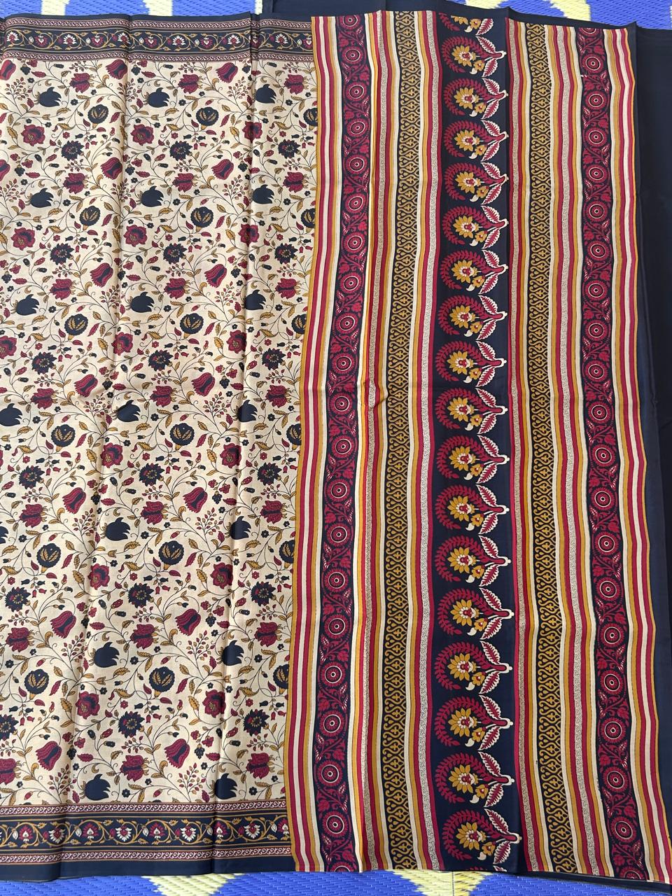 Beige digital print new"abutai" silk saree