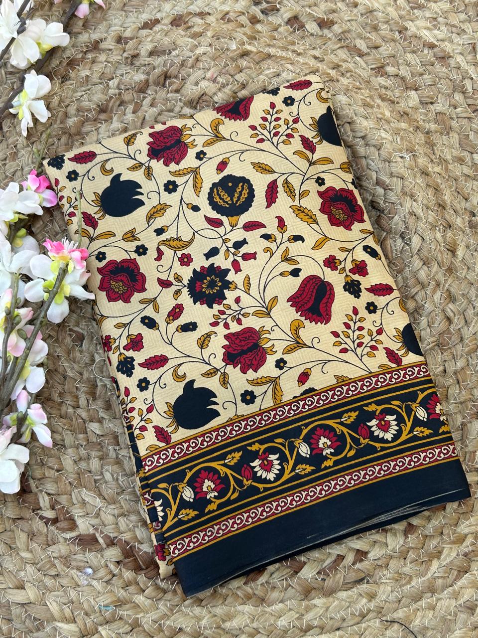 Beige digital print new"abutai" silk saree