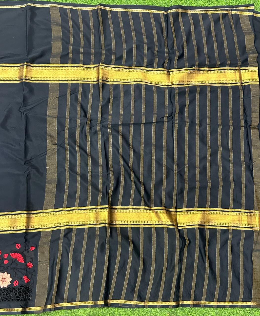 Black cut work semi mysore silk saree(RR)