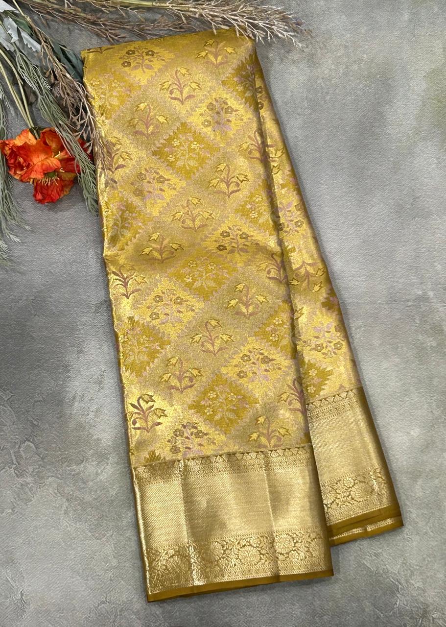 Beige brocade pure kanchipuram silk saree