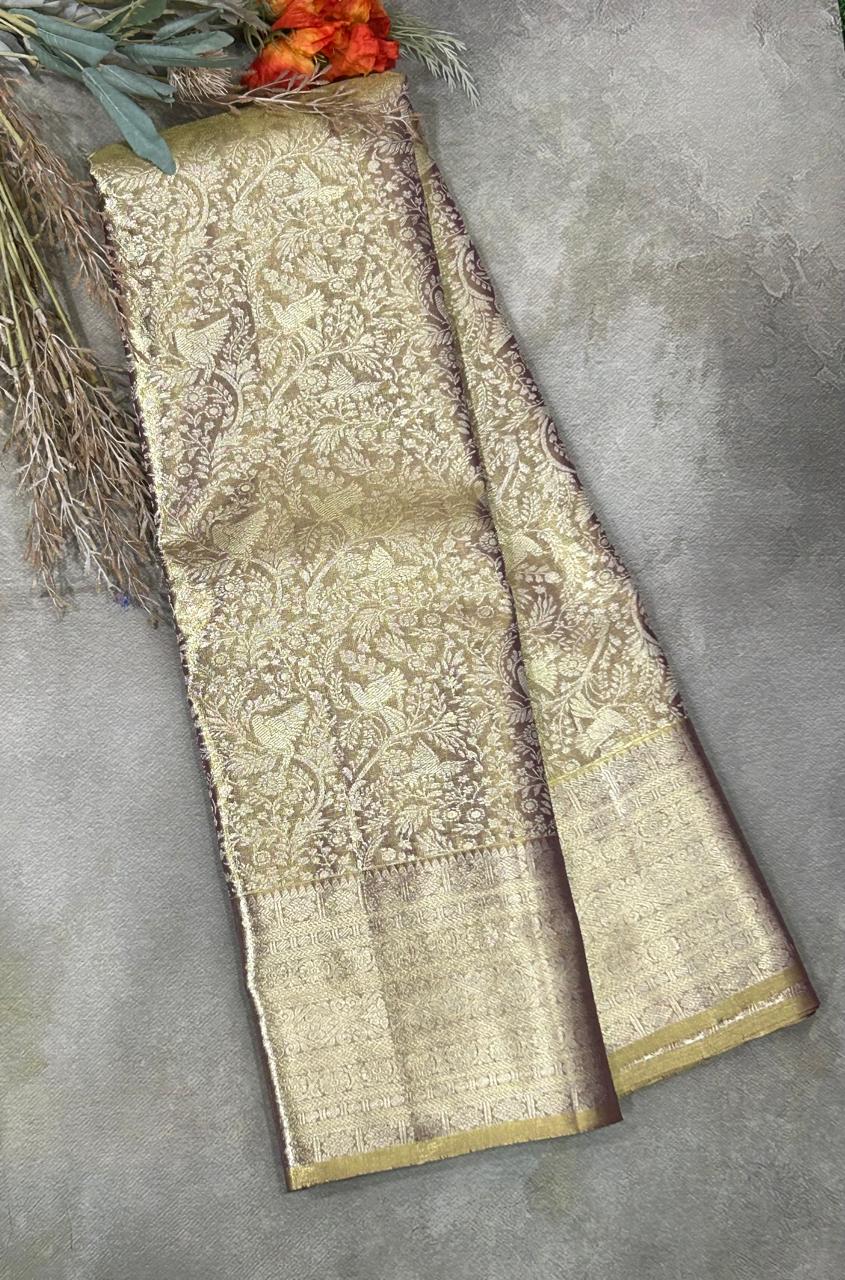 Antique gold brocade pure kanchipuram silk saree