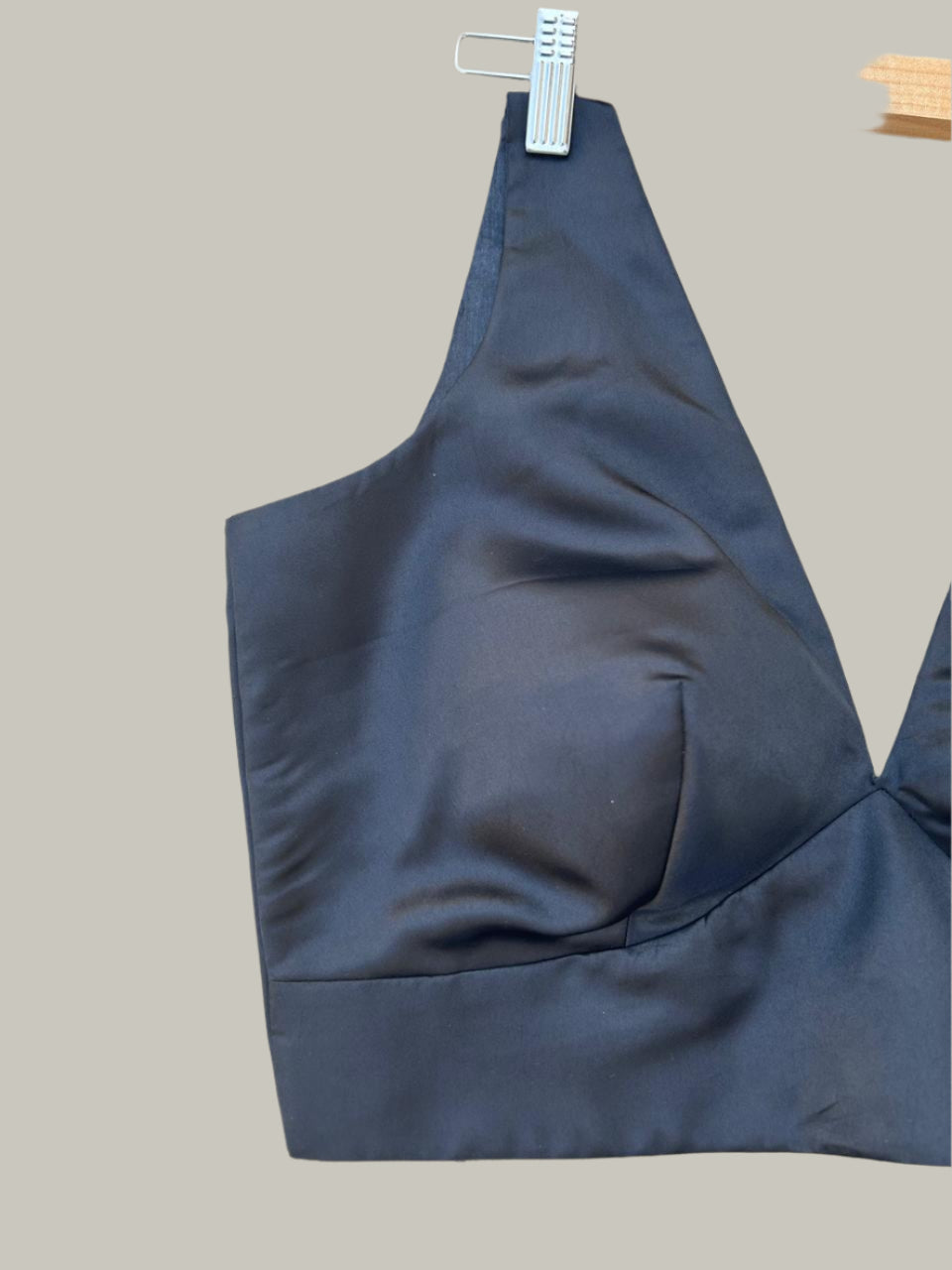 Black satin plain sleeveless blouse