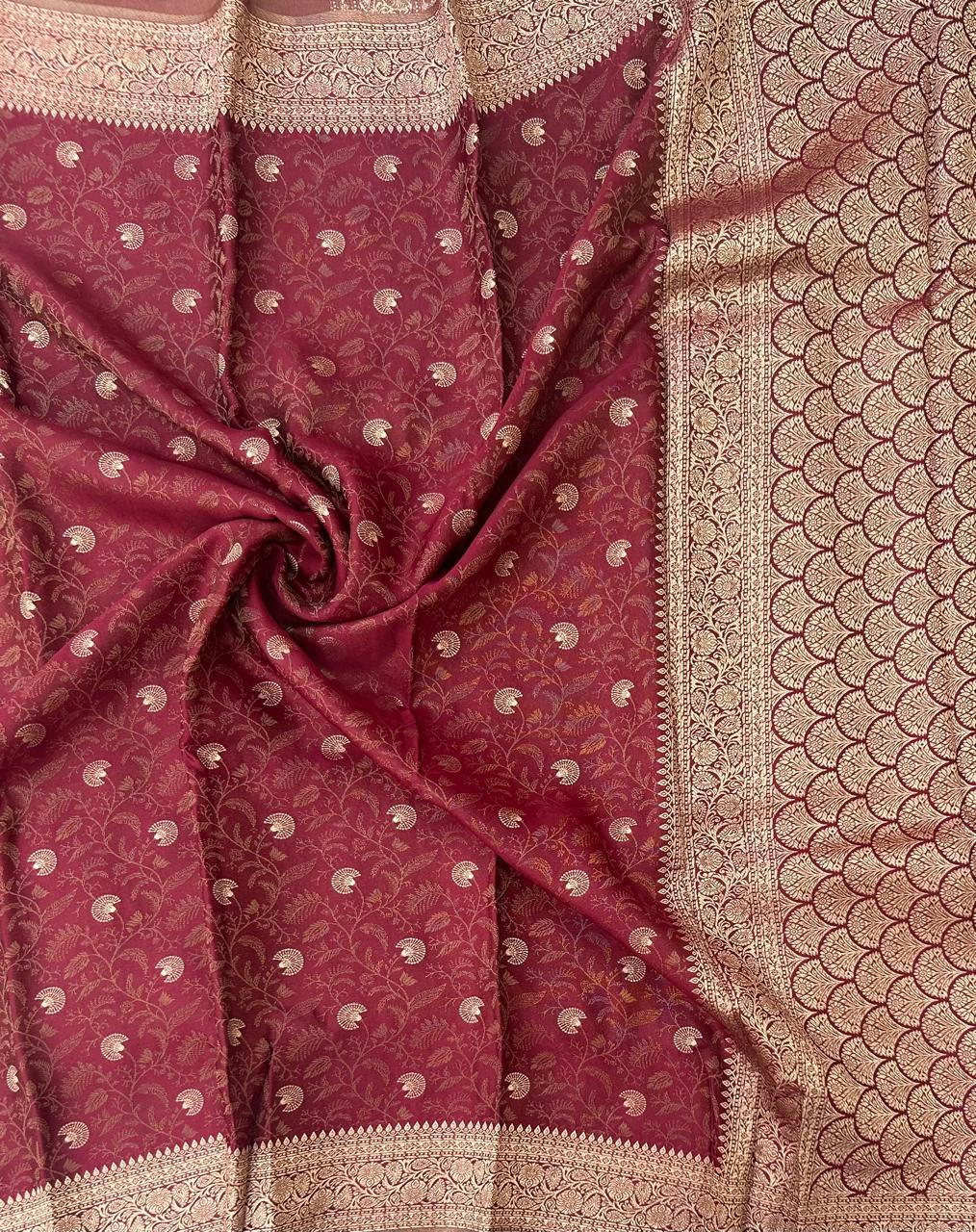 Maroon brocade satin semi silk saree