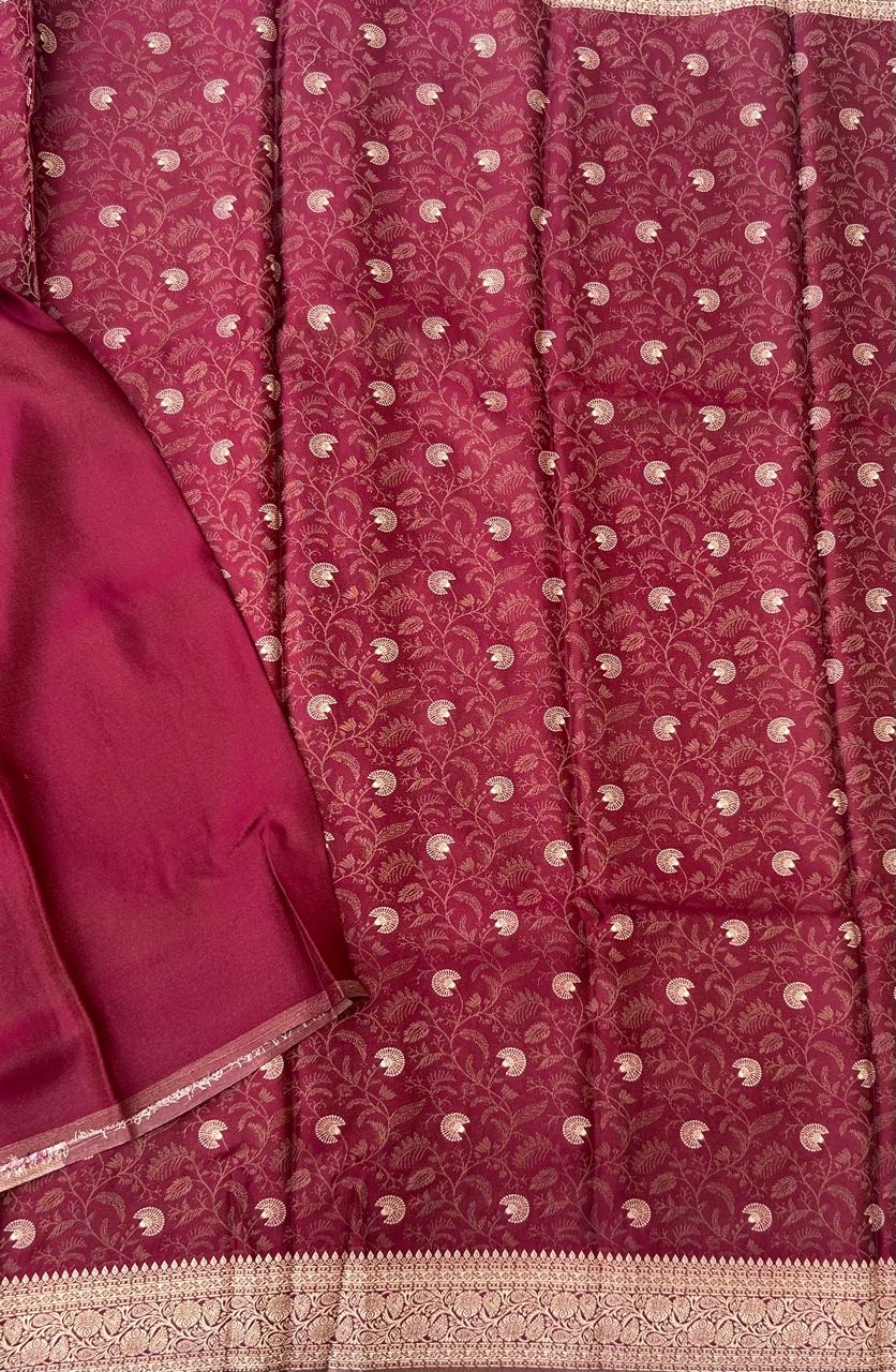 Maroon brocade satin semi silk saree