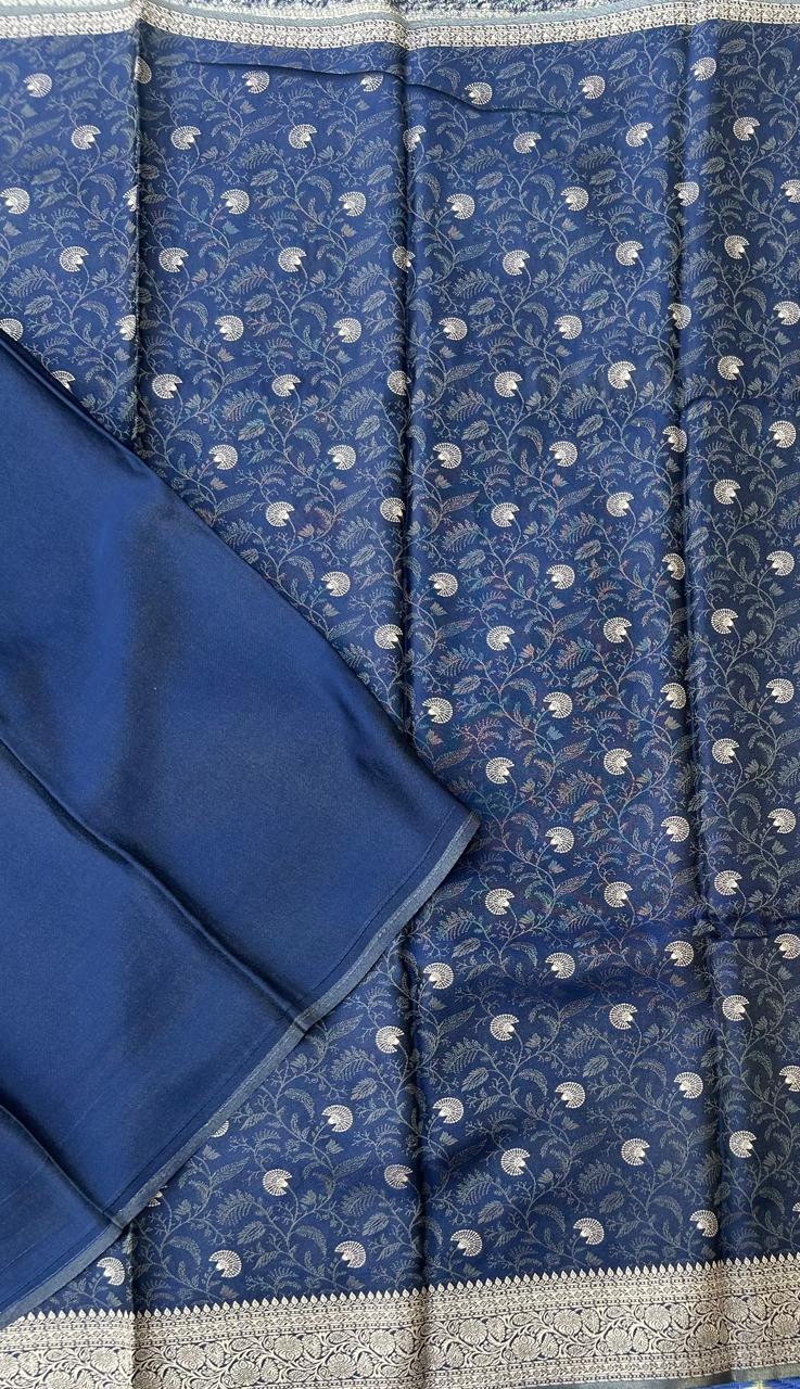 Navy blue brocade satin semi silk saree