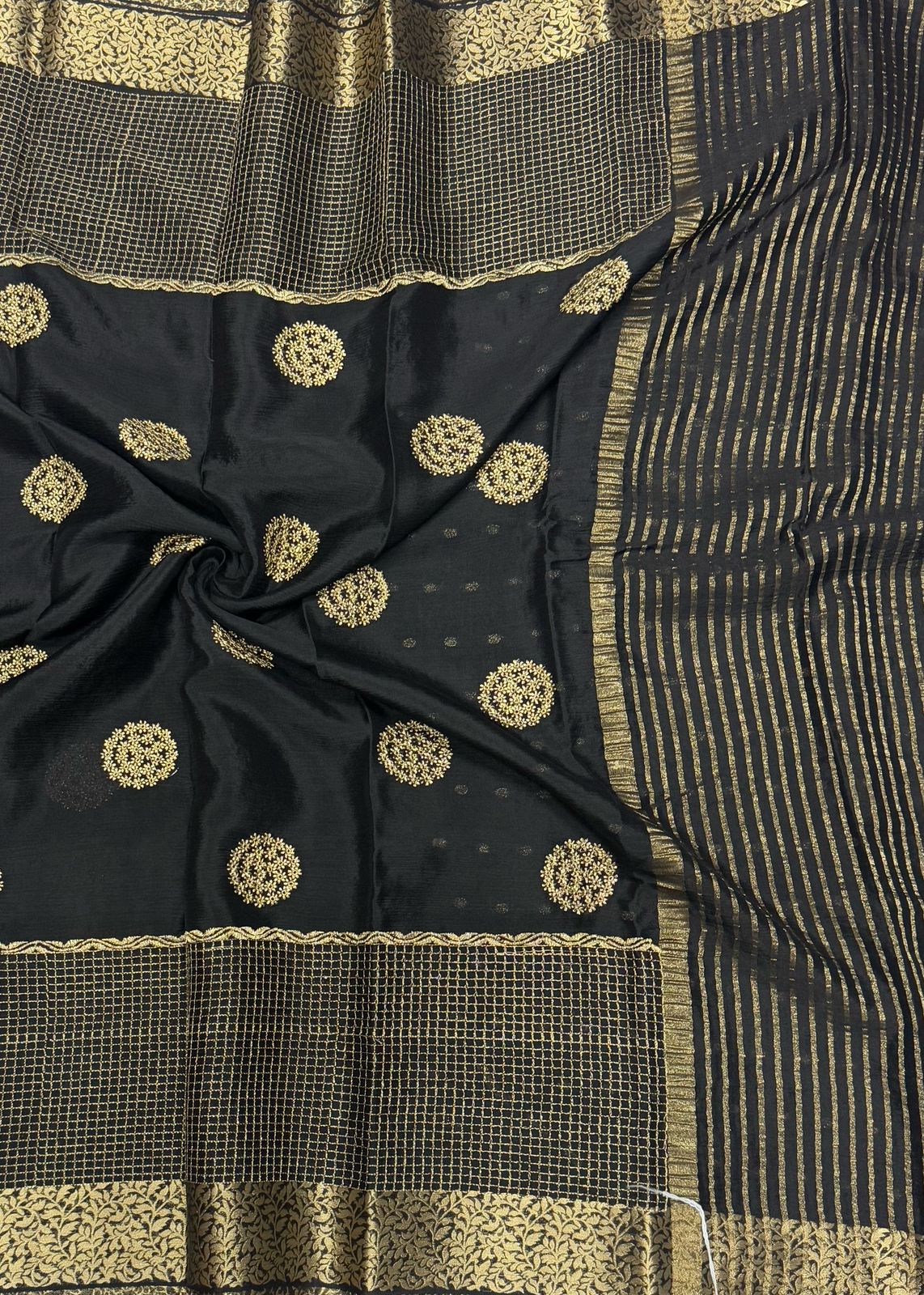 Black  chinon checks border saree