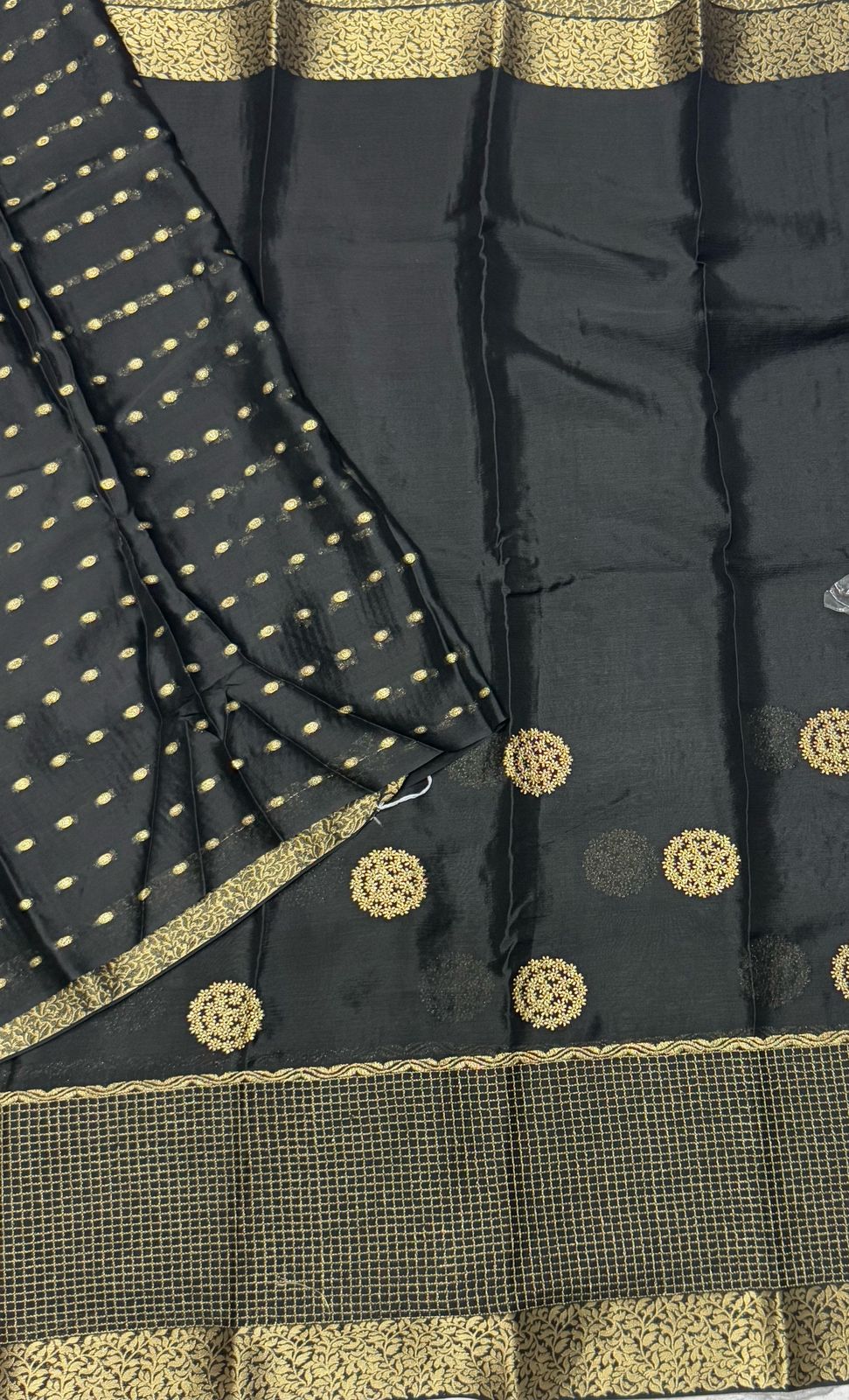 Black  chinon checks border saree