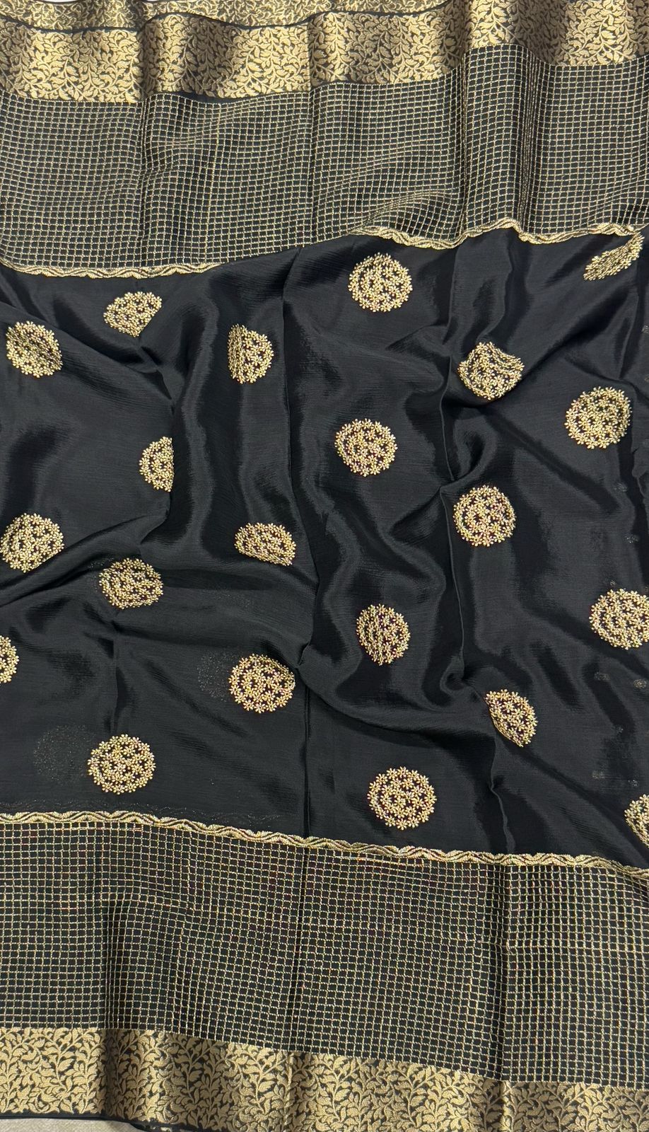 Black  chinon checks border saree
