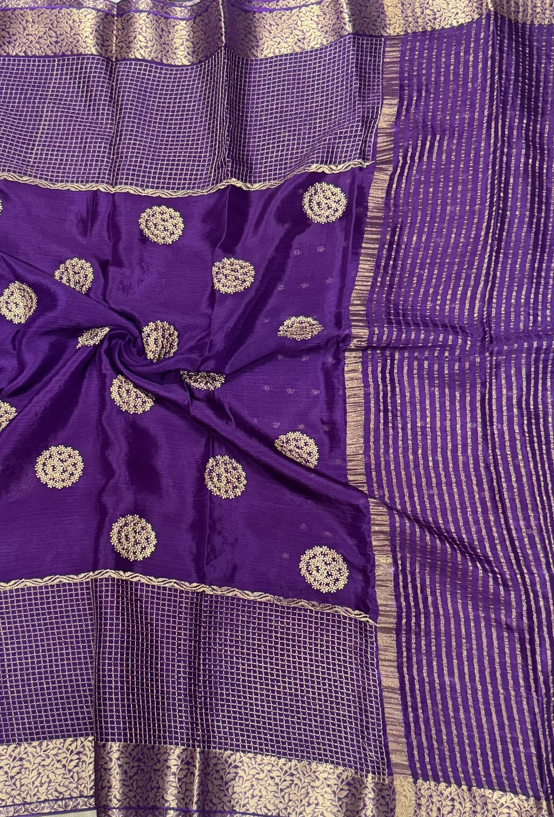 Purple chinon checks border saree