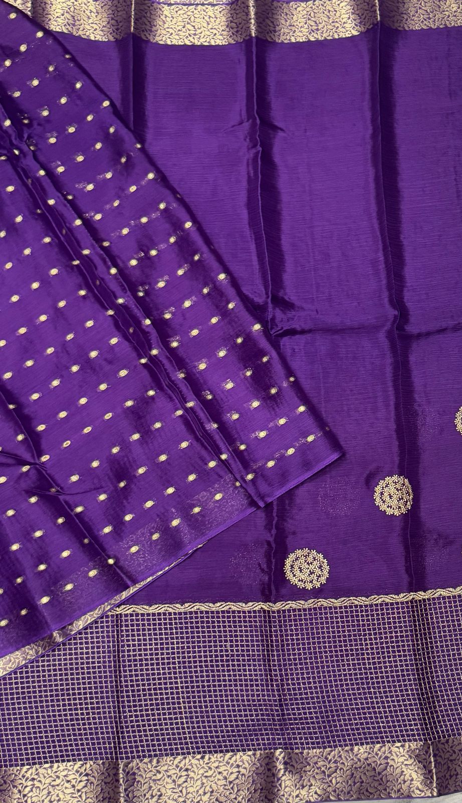 Purple chinon checks border saree