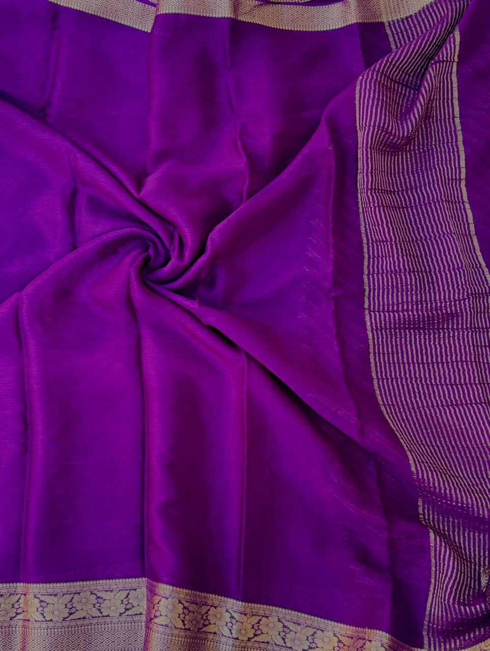 Purple plain chinon silk saree