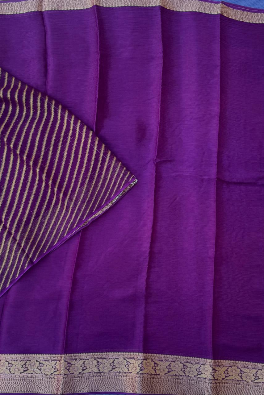 Purple plain chinon silk saree