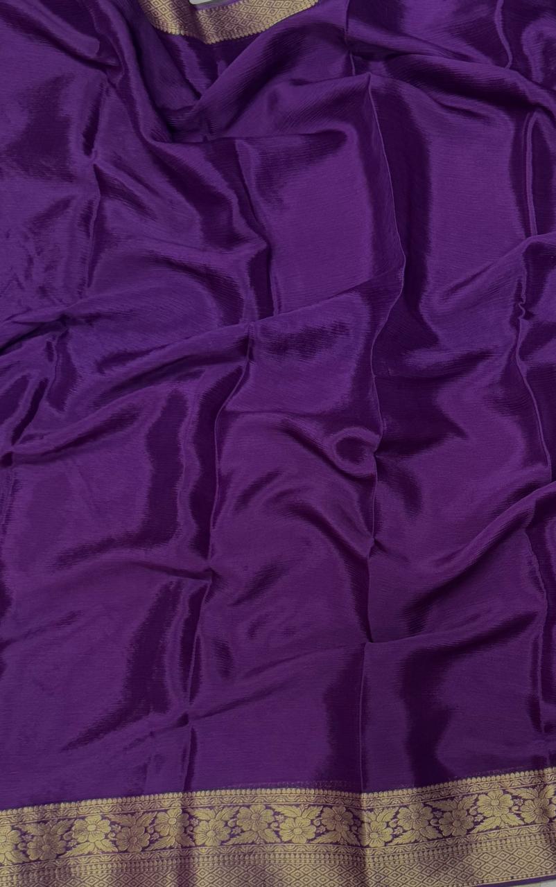 Purple plain chinon silk saree