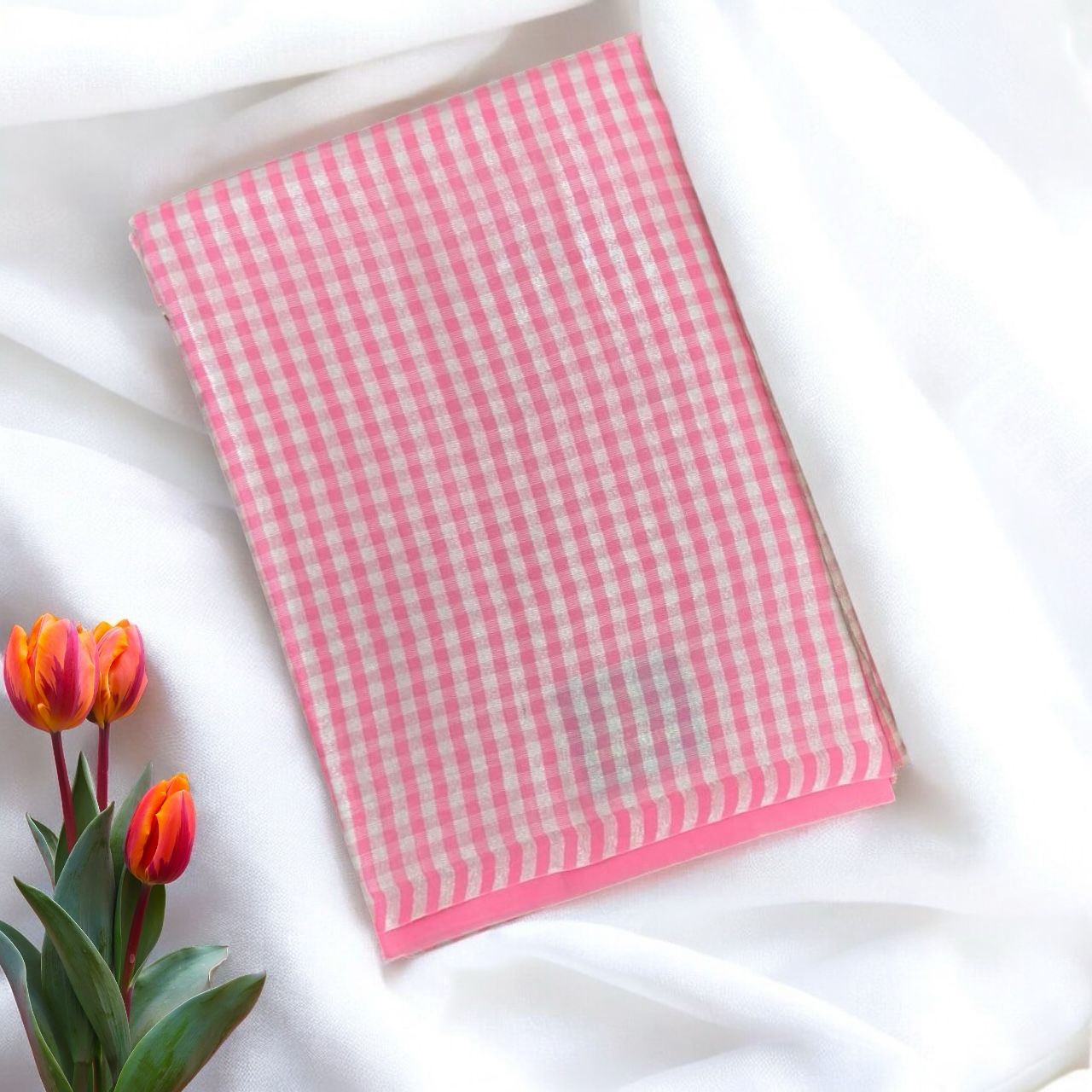 Nayantara pink checks tissue saree