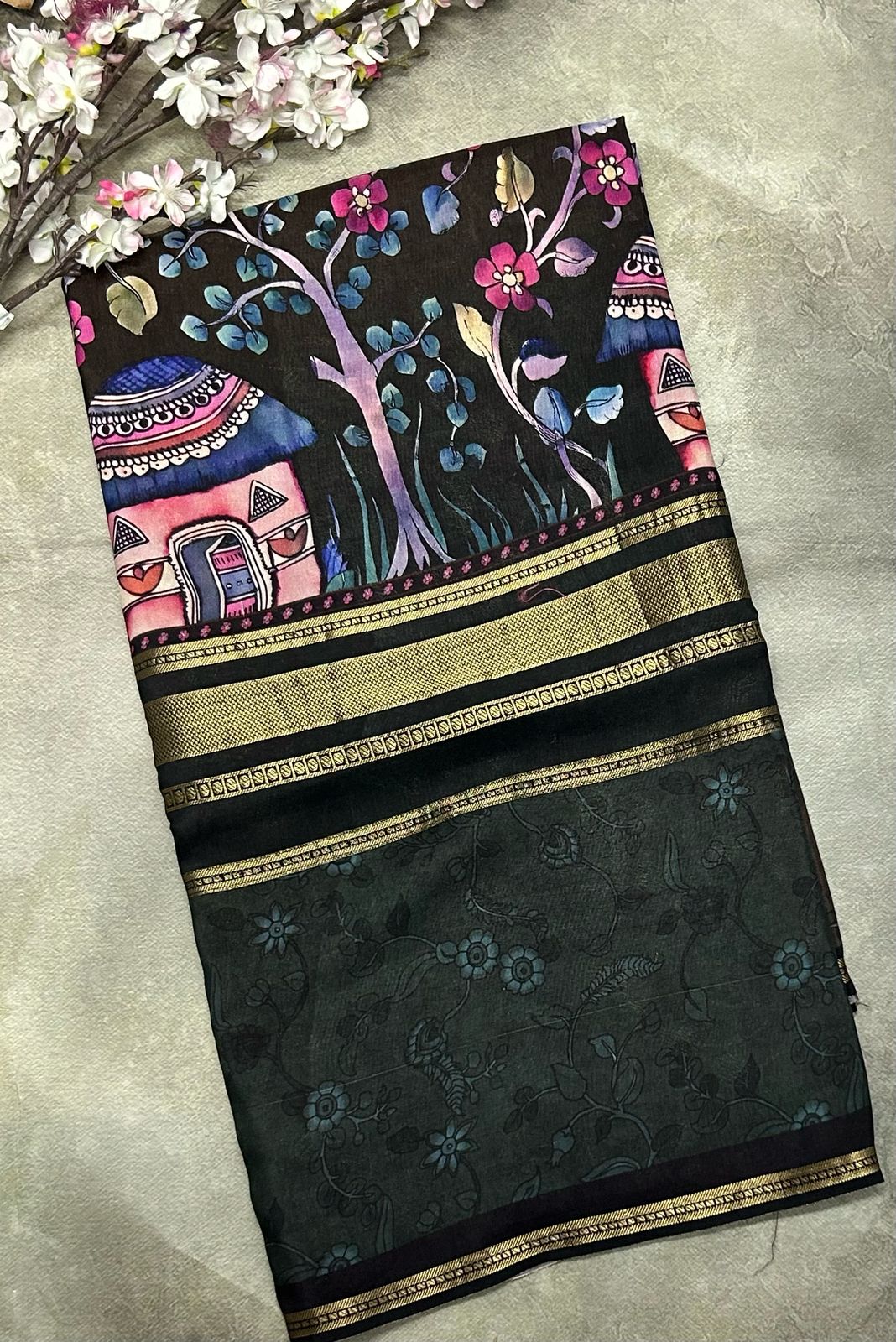 Moonga kalamkari-15 printed silk saree