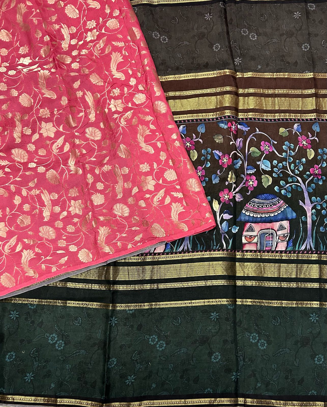 Moonga kalamkari-15 printed silk saree