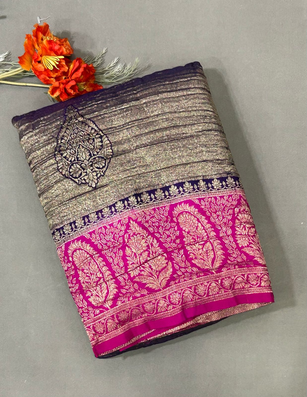 Purple n pink 07 crush tissue saree