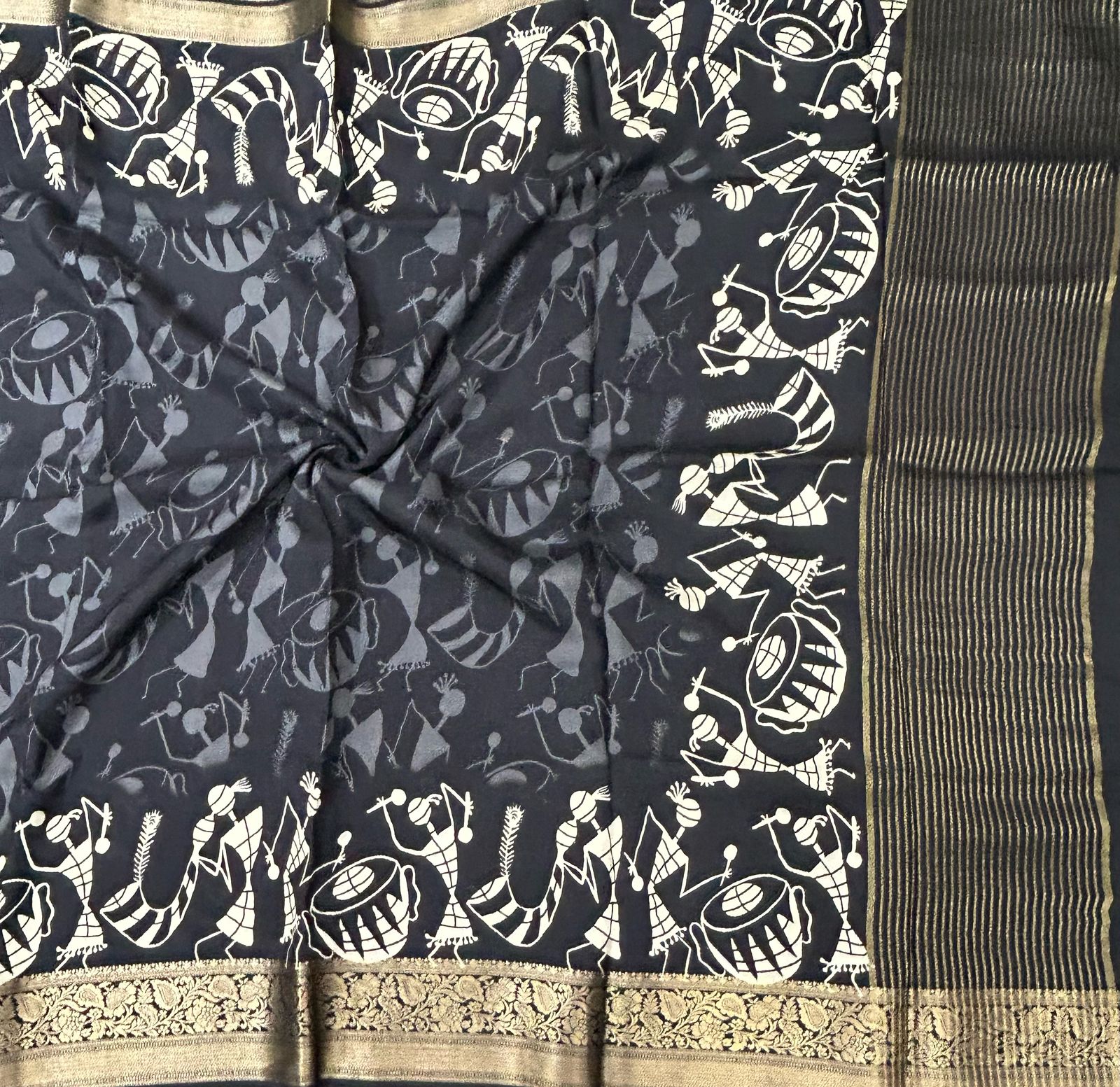 Black-02  kalamkari printed crepe saree