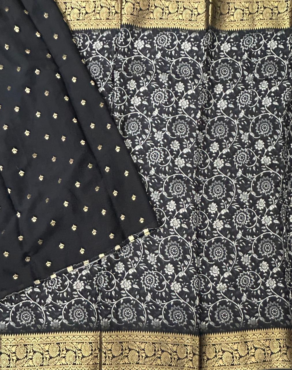 Black kalamkari printed crepe saree