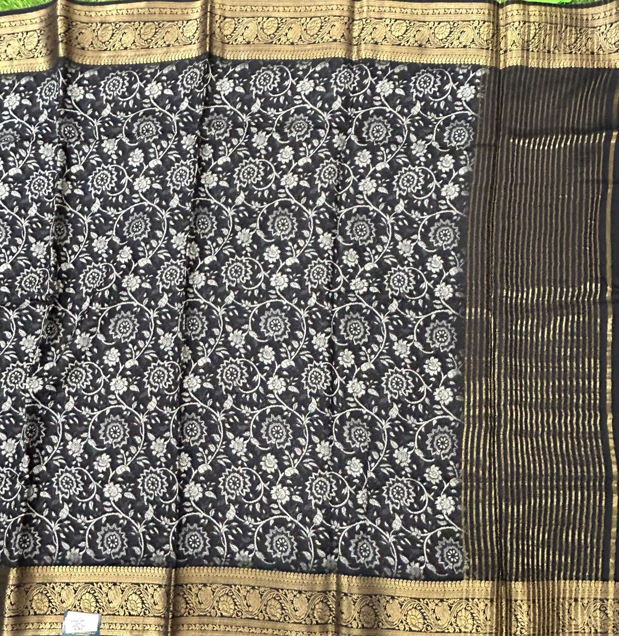 Black-06 kalamkari printed crepe saree