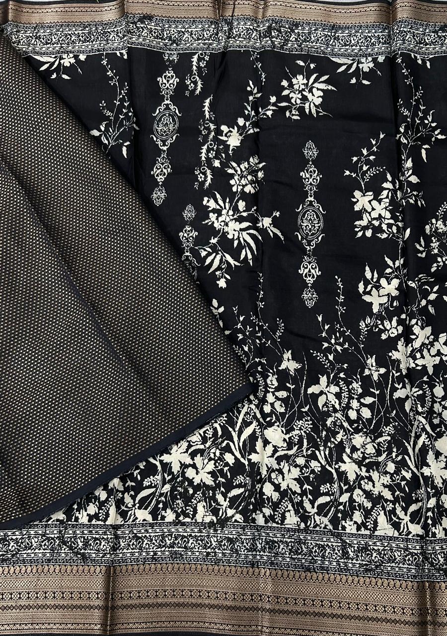 Black-05 kalamkari printed crepe saree