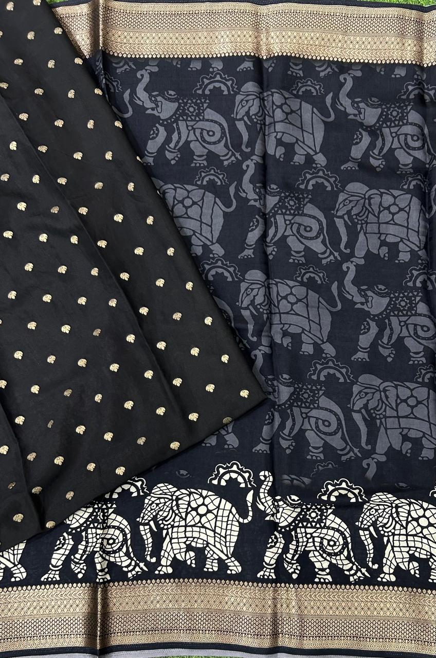 Black-06 kalamkari printed crepe saree