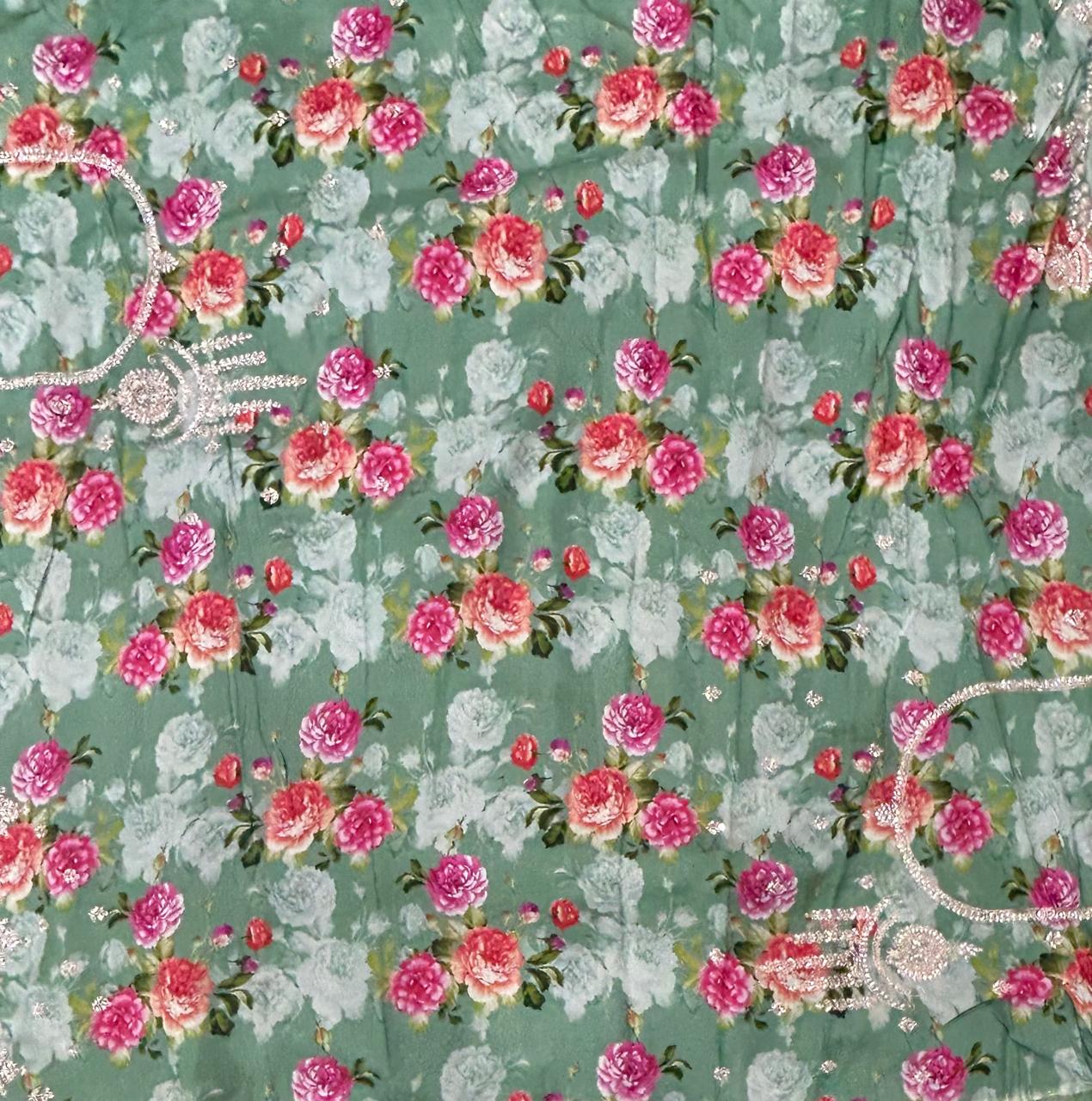 Pastel green printed blouse tissue stripes organza party wear-07 saree