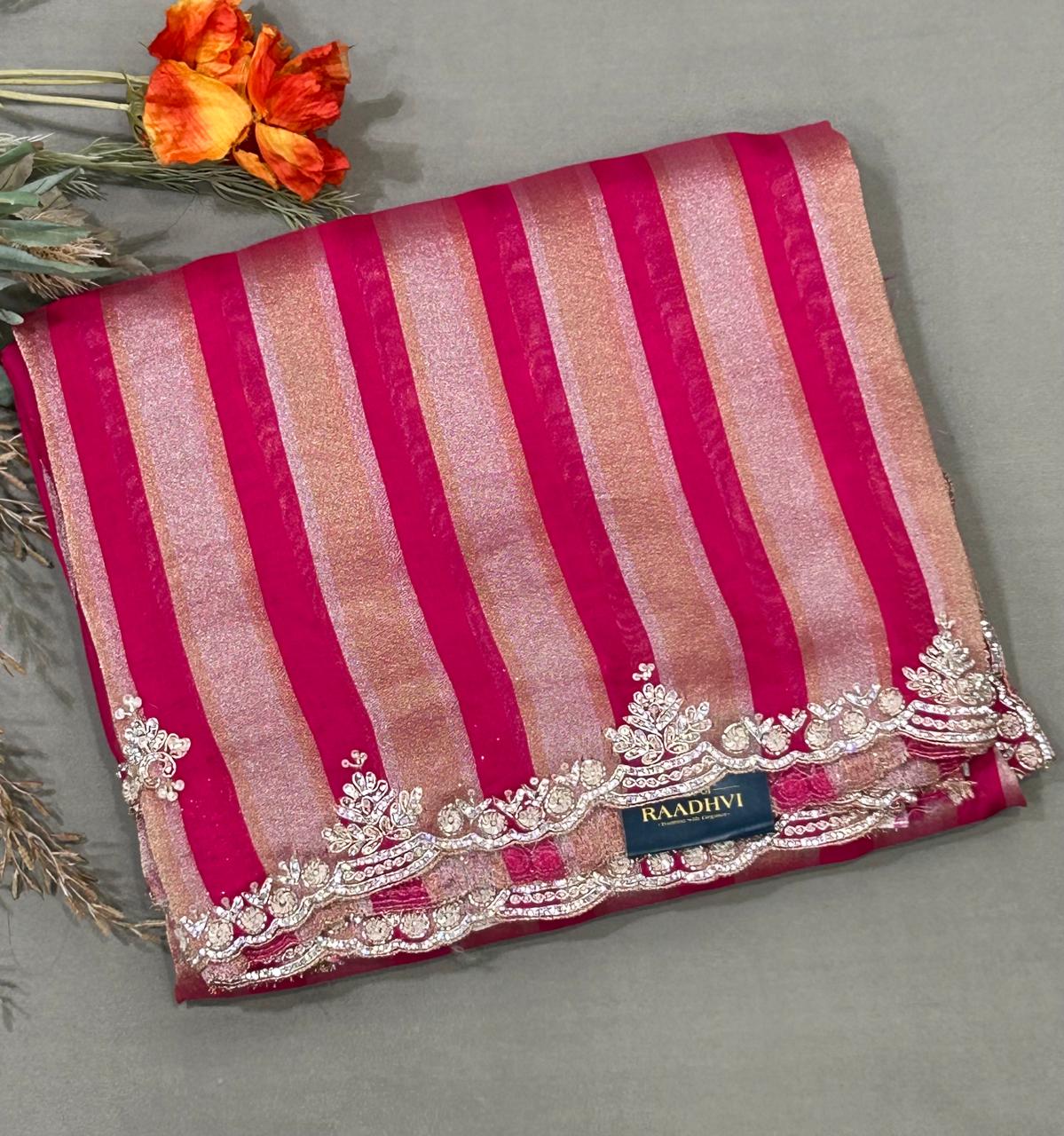 Pink pure organza tissue party wear saree